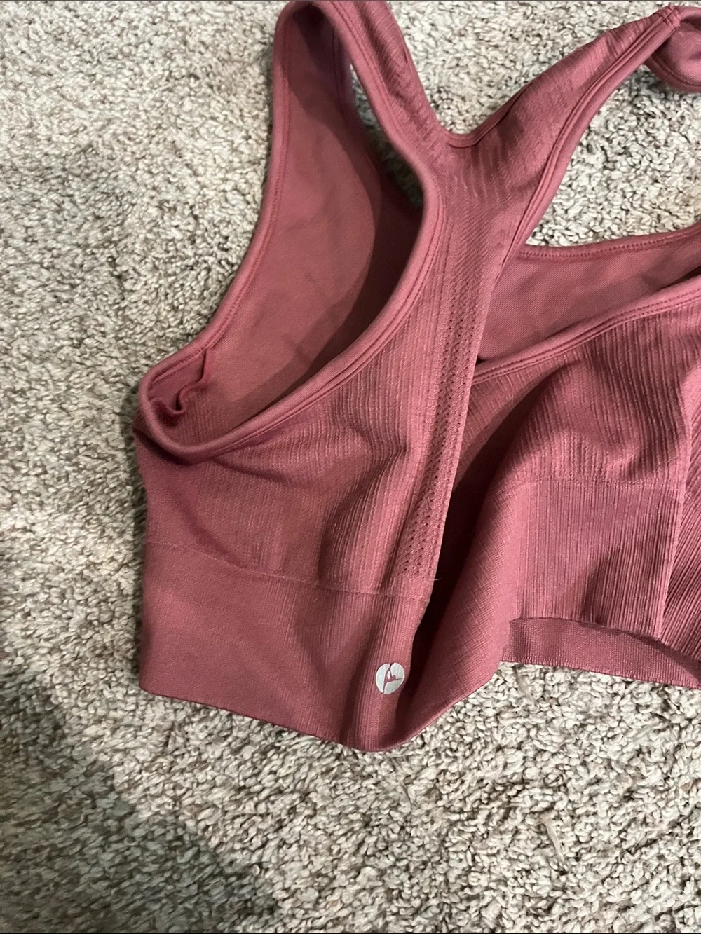 90 Degree By Reflex Ribbed Racerback Sports Bras in Mauve and Black - Picture 8 of 9